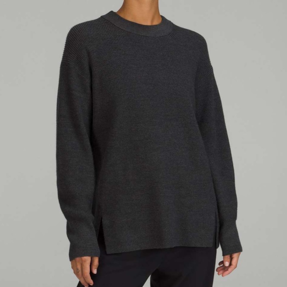 Lululemon Merino Wool-Blend Ribbed Crewneck Sweater Heathered Black 4